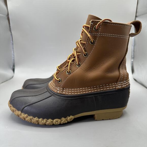 L.L. Bean Boots 8" Duck Boots Womens 6M Brown Leather Lined Made in Maine USA - Picture 2 of 9